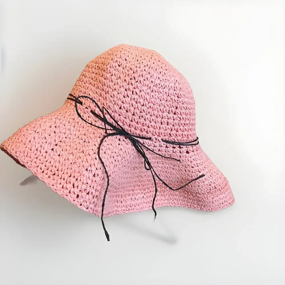 Jacobson Pink Blush Wide Brim Straw Rafia Boho Floppy Beach Sun Hat
